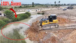 Successful 100% Great project !! SHANTUI Bulldozer Pushing Skill with 25T truck to fill the ground
