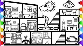 How to Draw a Big Modern House with a Roof Top Pool 💜🏡💗How to Draw a Modern Mansion with Pool 💙