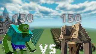 150 Mutant Zombie Vs 150 Mutant Husk | Minecraft |