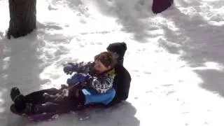 Blake and Bryce crashing on sled