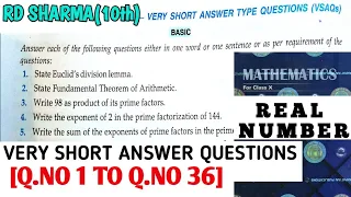 RD SHARMA CLASS 10 VERY SHORT ANSWER QUESTIONS [Q.NO 1 TO 36] CHAPTER 1 REAL NUMBER /MATH FEAR