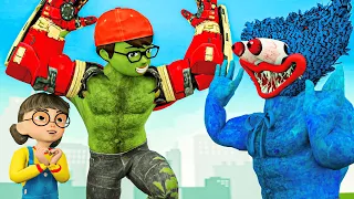 Iron Man Nick Hulk vs Huggy Wuggy! Ms. T Harley & Joker Beg For Mercy - Scary Teacher 3D Nick & Tani