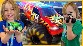 HOT WHEELS MONSTER TRUCKS LIVE GLOW PARTY!  Front Row Action!!  With Car Crushing Megasaurus!!!