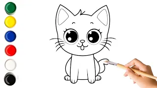 Drawing, painting and coloring the cat family for children