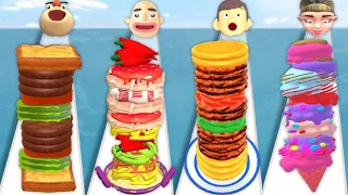 NOODLE RUN vs SANDWICH RUNNER vs BURGER RUSN vs ICE CREAM RUNNER - Quadruple Game