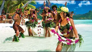 Hawaii  Hawaiian music, dancing, palm trees beach