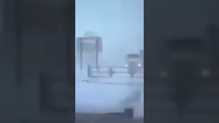 Truck Driver Ignoring Signs & Crashing Through Closed Gate Infront Of Police Officer During Blizzard