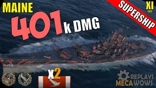 DAMAGE RECORD! Maine 401k Damage & 2 Kills | World of Warships Gameplay