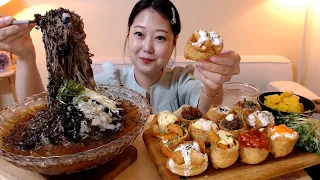 시원한 살얼음 가득한 냉메밀국수 여러가지 토핑유부초밥 먹방 Topping fried tofu rice balls Cold Noodles Mukbang Eatingsound