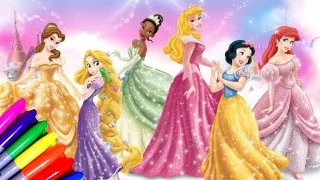 Disney Princess Belle,Snow white,Cinderella,Aurora, Ariel and Jasmine Coloring Page fun for kids