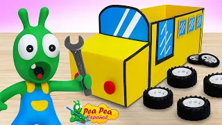 Wheel On The Bus: Pea Pea Repara Un Autobús Que Perdió Las Ruedas | Pea Pea Español