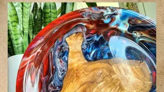 "Freedom Plate" Resin and wood plate hand turned on the lathe.  Resin Art by Travis Turnitup
