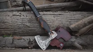 Custom Viking Axe Hatchet With Leather Sheath Nordic Axe Made By Ansari Forge .