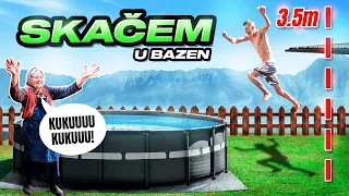 SKAČEM SA KROVA KUĆE U BAZEN ! * baba uradila salto *