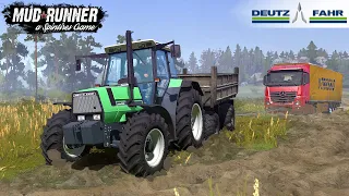 Spintires: MudRunner -  DEUTZ-FAHR AGROSTAR 6.61 Tractor Pulls A Truck Through The Mud