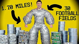 Bodybuilder VS Wrapped in 100 ROLLS of Duct Tape Experiment *WORLD RECORD*