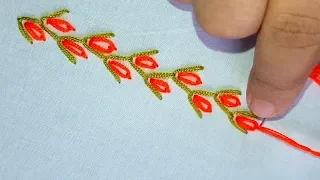 Embroidery Stitch - Feather Stitch with lazy daisy stitch.