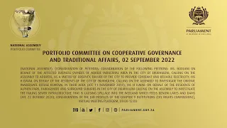 Portfolio Committee on Cooperative Governance and Traditional Affairs, 02 September 2022
