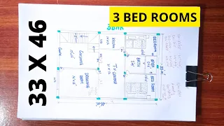 33 X 46 SQFT House Plan || 1500 SQFT Ghar Ka Naksha || 6 Marla Ghar || 3 BHK || 33by46 Home Design