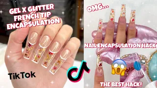 TRYING A VIRAL TIKTOK GEL X GLITTER FRENCH TIP ENCAPSULATION NAIL HACK | DAILY CHARME GEL EXTENSIONS