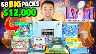 OPENING 58 INSANE PACKS FOR OUR ANNUAL $12,000 SUPER BOWL LVIII MEGA BREAK (AMAZING PULLS)! 😱🔥