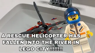A RESCUE HELICOPTER HAS FALLEN INTO THE RIVER IN LEGO CITY!!!!!!! (WITH ACTUAL LEGOS!!!!!!!!!!)