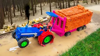 DIY mini tractor dengerous stuck in mud with plough machine | Special wheel | @sanocreator