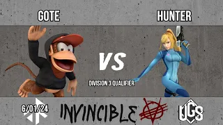 Invincible VIII - Division 3 Qualifier - Gote(Diddy Kong) Vs. Hunter(Zero Suit Samus)