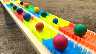 Marble run ☆ Two rainbow colored slopes and various colorful balls!