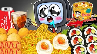 TV Man Cooking Korean Food Challenge Mukbang | Convenience Store Food Mukbang | Cartoon Animation