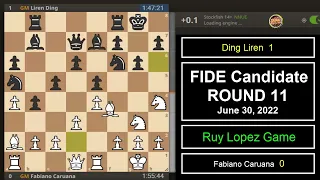 Fide Candidate 2022 Round 11 | Fabiano Caruana vs Ding Liren (0-1)