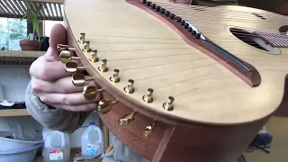 Drilling and tuning up 20 stringed Harp Guitar with Super Trebles