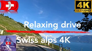 Driving in Switzerland, Swiss vineyards of lake Geneva, 4K and relaxing music