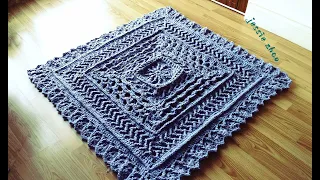crochet home rug #109 square pattern/alfombra de ganchillo/horgolt szőnyeg/tapis au crochet/钩针毯子