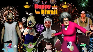 🧨🎆 HAPPY DIWALI To GRANNY, EVIL NUN, ROD, MR MEAT, MISS T Gameplay With Oggy and Jack Voice