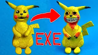 Transformation Of Cute Pikachu Into Terrifying Monster. Pikachu.exe Sculpt Figures from Clay