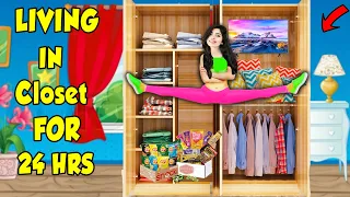 LIVING in CLOSET for 24 Hours *Gone Haunted*😨😩