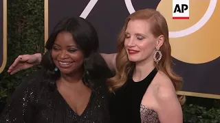 Isabelle Huppert, Hong Chau, Jessica Chastain and Michelle Pfeiffer arrive to the Golden Globes