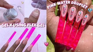 TRYING THE WATER DROPLET EFFECT.. AGAIN 💖 6XL GEL X APPLICATION | EASY SUMMER NAIL ART