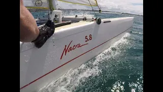 Nacra 5.8 going 18 knots Jervis Bay, Australia