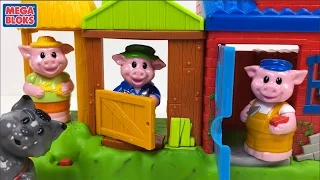 MEGA BLOKS - THREE LITTLE PIGS PLAYSET WITH THREE LITTLE PIGS HOUSES A WOLF AND SOUNDS - UNBOXING