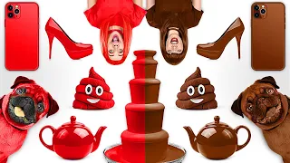 CHOCOLATE VS REAL FOOD CHALLENGE ||  Rich VS Broke Girl! Chocolate Fondue Challenge by 123 GO! FOOD
