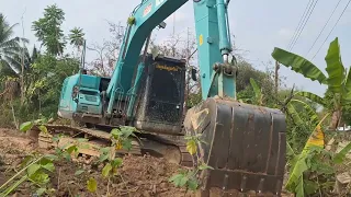 รีวิวรถขุด kobelco sk140lc-11 เคลียริ่งต้นมะม่วงลำไยเพื่อยกบ้าน excavator