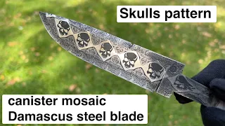 Canister mosaic Damascus blade - Skulls pattern. Noblie knife shop