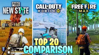 Free Fire Max 💥Vs🔥Call Of Duty ⚡vs⚡ Pubg New State | Top 20 Comparison |