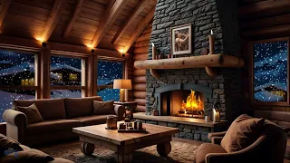 4K 🔥 Deep sleep in a cozy winter hut | Soothing fireplace crackle | ❄️Snowfall in the background