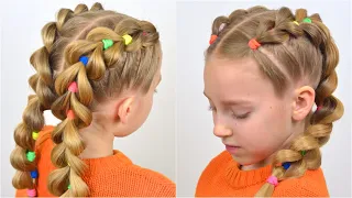 PULL THROUGH BRAID with BRIGHT ELASTICS  | Back to School hairstyle | Little girls hairstyles