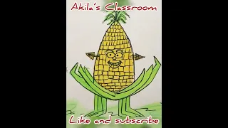 How to draw Corn | Cartoon Corn drawing ideas for kids