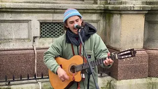 Beautiful voice. Musician Koagula busking in Brighton Clock Tower.