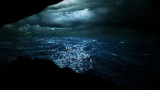 Heavy Ocean Rainstorm with Non Stop Thunder Sounds for Sleeping | Sleep Sounds - Dimmed Screen Rain